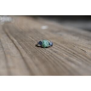 Engagement ring Emerald and Burmese Sapphire Unique Raw Bohemian Jewelry Size 5